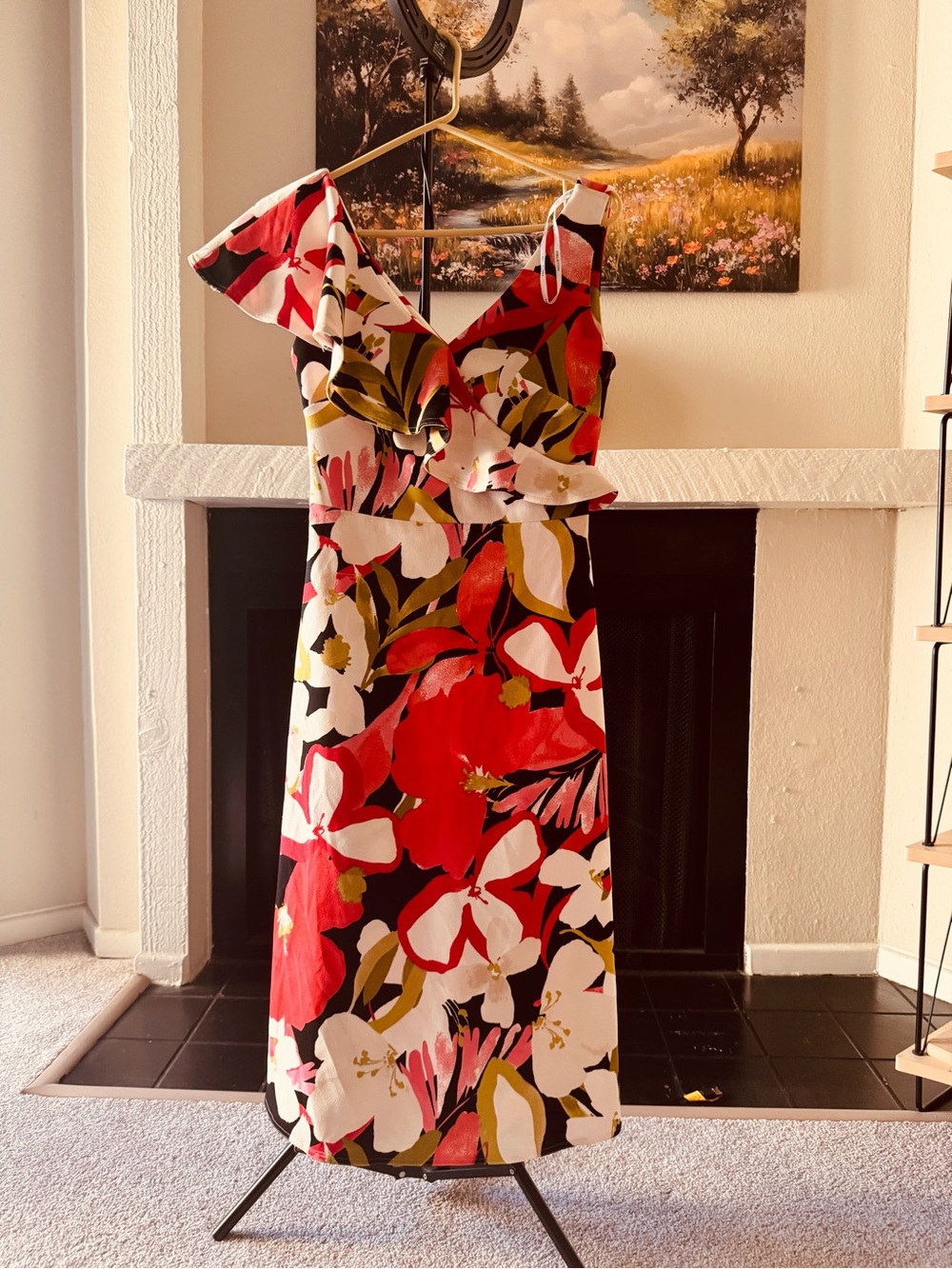 Halston Floral Asymmetric Midi Dress NWT Size 2